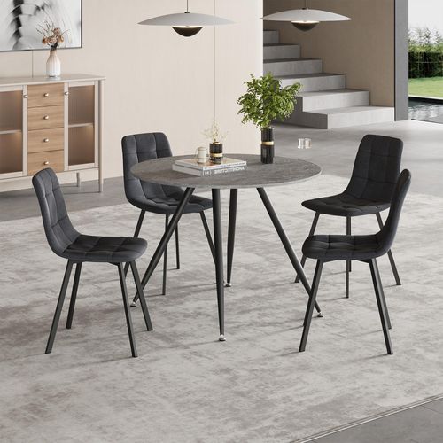 Essgruppe 'Fitjar' 5-tlg. Esstisch mit 4 Stühlen 75 x Ø100 cm runde Tischplatte Betonoptik/Dunkelgrau