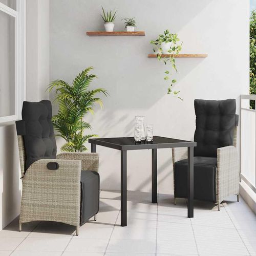 Garten Essgruppe 3 pcs Hellgrau Poly Rattan