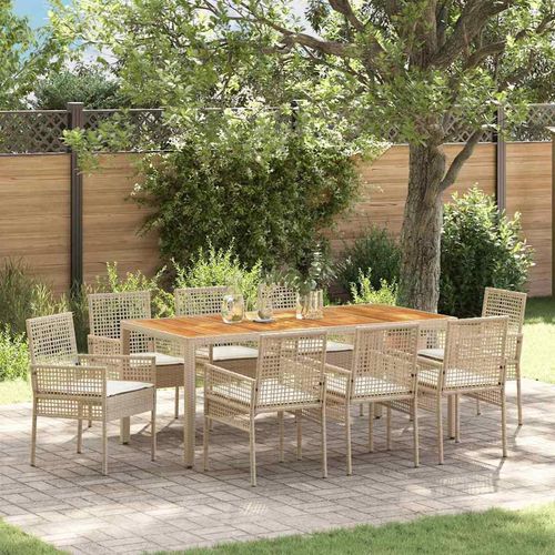 Garten Essgruppe 9 pcs Beige Poly Rattan
