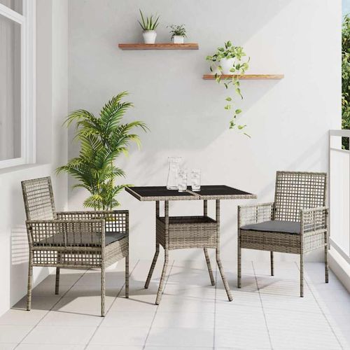 Garten Essgruppe 3 pcs Grau Poly Rattan