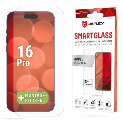 Displex Displayschutzglas »Smart Glass Screen Protection«, für Apple iPhone 16 Pro, Displayschutzfolie, Schutzfolie, Bildschirmschutz, kratz- & stossfest