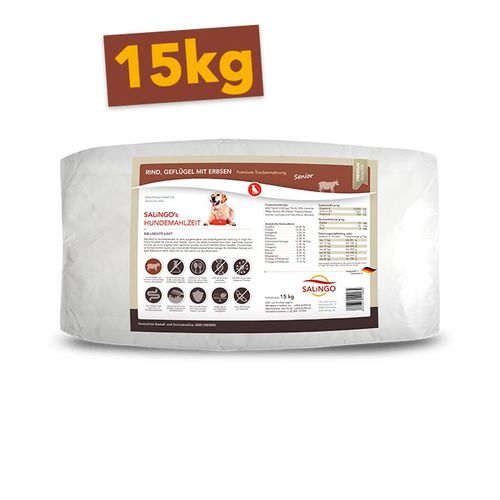 SALiNGO Hundefutter Trockenfutter Senior | Rind, Geflügel und Erbsen | 15 kg
