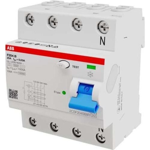 ABB Stotz S&J FI-Schutzschalter TypB 4P 25A,30mA,3kA,4TE F204B-25/0,03-4TE (2CSF204568R1250)