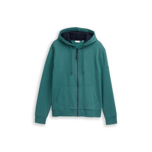 TOM TAILOR Herren Basic Hoodie Sweatjacke, grün, Uni, Gr. L