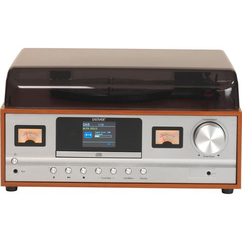 Denver MRD-52LIGHTWOOD - Retro-Musiksystem mit DAB+/FM, Plattenspieler, CD, Bluetooth & Fernbedienung