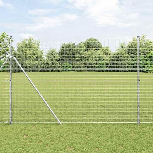 Zaun mit Pfosten Silber 1.5 x 50 m Stahl