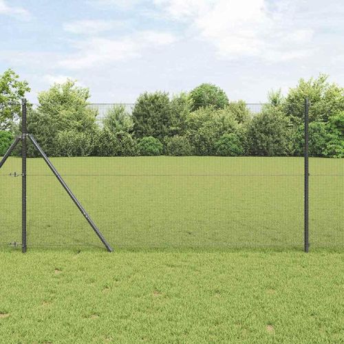 Zaun mit Pfosten Grau 1 x 100 m Stahl