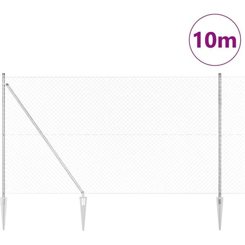 vidaXL Kettengliedzaun mit Pfosten Silber 1.6 x 10 m Stahl