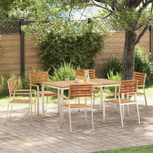 Garten Essgruppe 7 pcs Braun Massives Akazienholz & Edelstahl