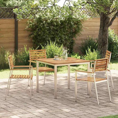 Garten Essgruppe 5 pcs Braun Massives Akazienholz & Edelstahl