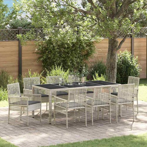 Garten Essgruppe 9 pcs Hellgrau Poly Rattan