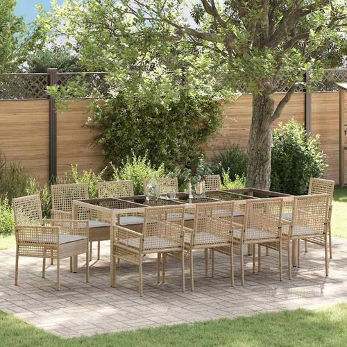 Garten Essgruppe 11 pcs Beige Poly Rattan