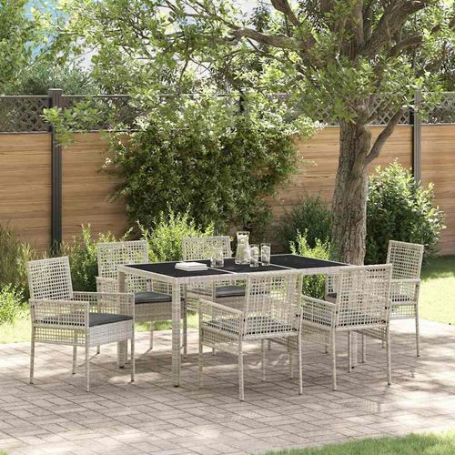 Garten Essgruppe 7 pcs Hellgrau Poly Rattan