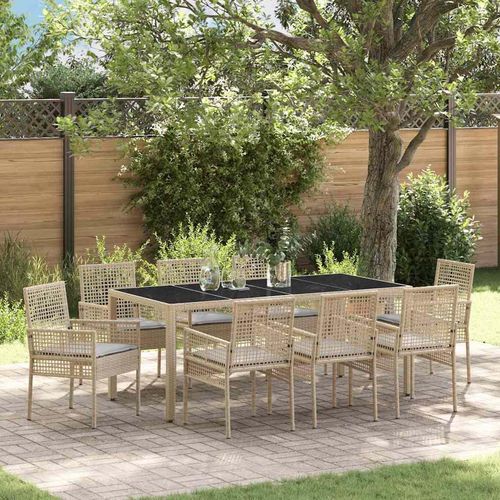 Garten Essgruppe 9 pcs Beige Poly Rattan