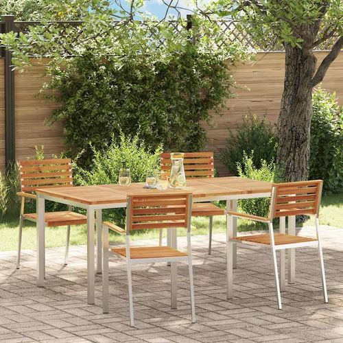 Garten Essgruppe 5 pcs Braun Massives Akazienholz & Edelstahl
