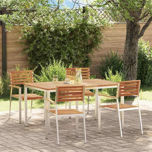 Garten Essgruppe 5 pcs Braun Massives Akazienholz & Edelstahl