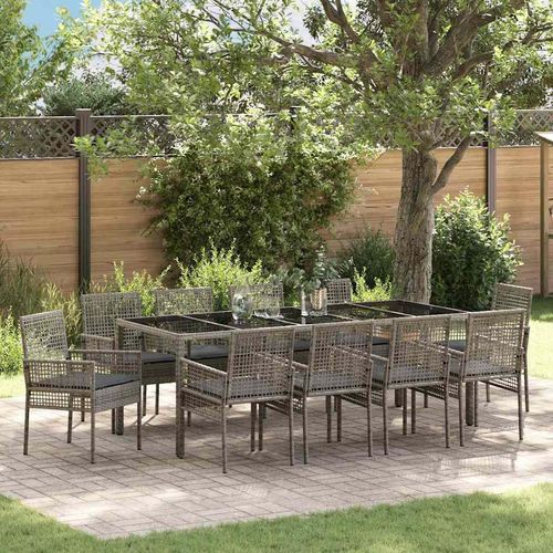 Garten Essgruppe 11 pcs Grau Poly Rattan