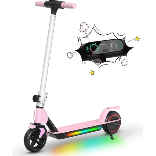 Elektroroller Kinder Mit LCD-Anzeige, Schutzhülle, 3 Geschwindigkeitsstufen, 8KM Reichweite, Klappbar E Scooter Für kinder 6-12 Elektroscooter Rosa