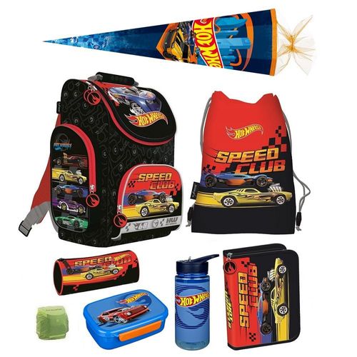 Hot Wheels Schulranzen 1. Klasse für Jungen im Set 8tlg. ergonomischer Tornister mit Federmappe und Schultüte 85cm