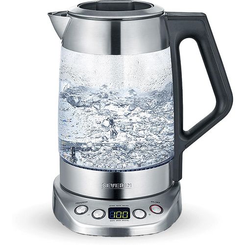 Teekocher Wasserkocher elektrisch SEVERIN WK 3479 Deluxe 1,7 L 3000 W Glas WK 3479 aus Edelstahl, gebürstetschwarzsilber Wasserkocher Wasserkocher Mit Temperatureinstellung Wasserkocher Edelstahl Wasserkocher Glas