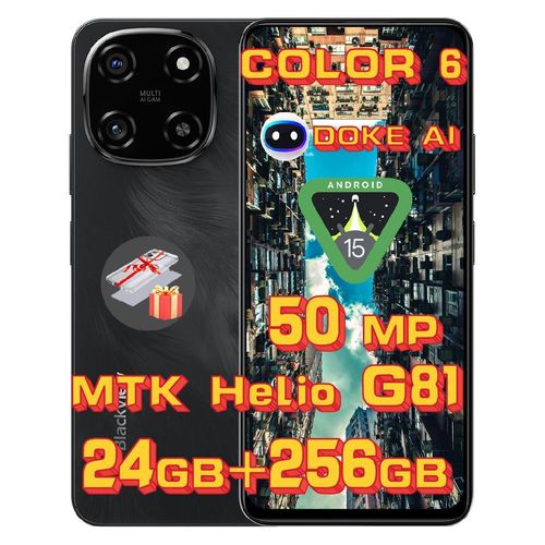 Blackview Color 6 Handy 24GB+256GB/2TBTF, Octa Core,Super PD 50MP Doke AI Fotoalbum,Android 15 Smartphone ohne vertrag, 6.67“,5000mAh,18W,Dual SIM