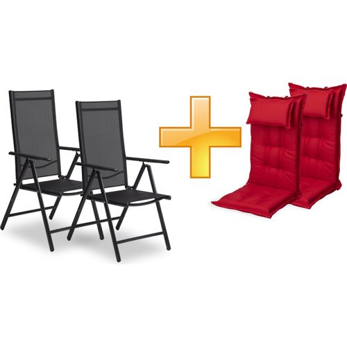 sunnypillow 2er Set Gartenstühle und Gartenstuhlauflagen Hochlehner | 120x50x9 cm Hochlehner Auflage wasserdicht UV-lichtecht |Rot