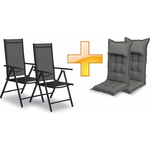 sunnypillow 2er Set Gartenstühle und Gartenstuhlauflagen Hochlehner | 120x50x9 cm Hochlehner Auflage wasserdicht UV-lichtecht |Grau