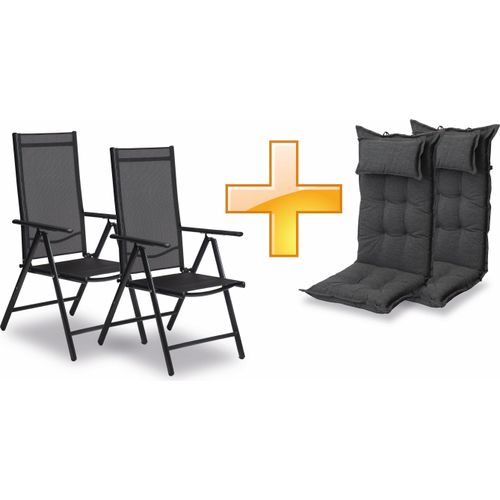 sunnypillow 2er Set Gartenstühle und Gartenstuhlauflagen Hochlehner | 120x50x9 cm Hochlehner Auflage wasserdicht UV-lichtecht |Anthrazit