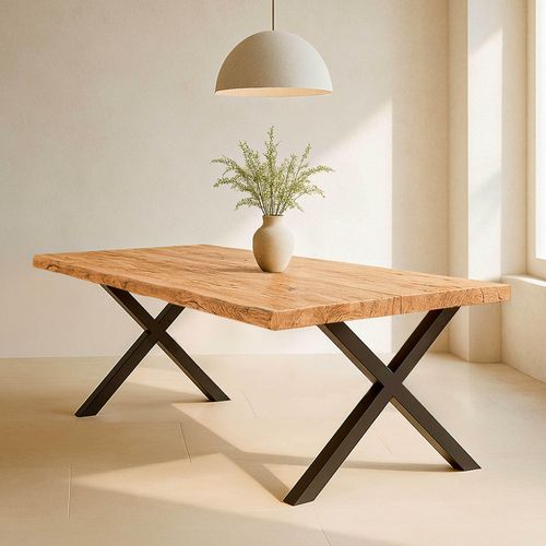 Holztisch mit unebenen Kanten und X-förmigem Gestell Schwarz - Oviala Inga