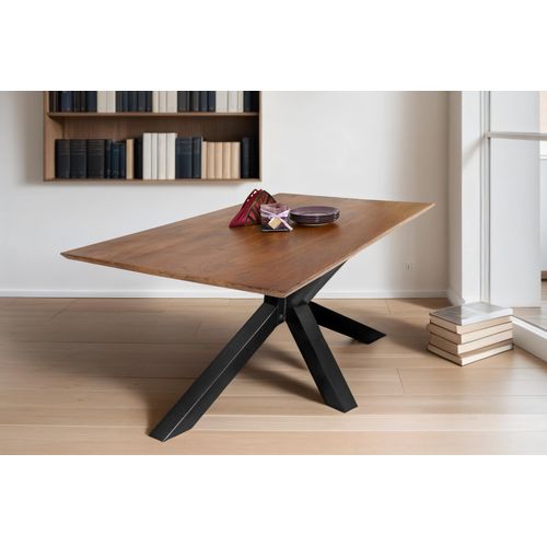 Refurbished Möbelretoure Esstisch 120x80cm Akazie massiv nussbaum Schweizer Kante Spider-Gestell ABBY