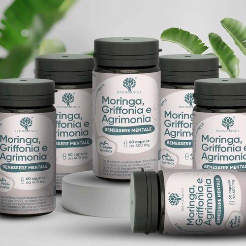 Nahrungsergänzungsmittel mit Griffonia 5HTP, Agrimonia, Vitamin B6 und Moringa - – 6 Flaschen