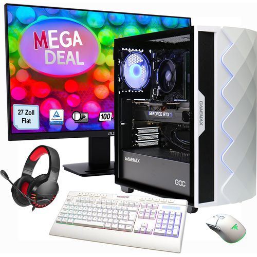 GAMEMAX Gaming PC Diamond WT Komplett SET i7-14700F 32GB RAM 1TB SSD RTX 4070 Windows 11 + MSI PRO MP273ADE Monitor, 69cm (27