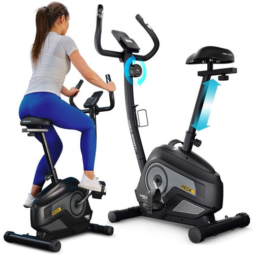 TREX SPORT Heimtrainer Fahrrad für Zuhause TX-400MB RECK | Fitnessbike mit 8 Stufen, LCD-Display, Bluetooth, Pulssensoren | leise, bis 115 kg | Grau