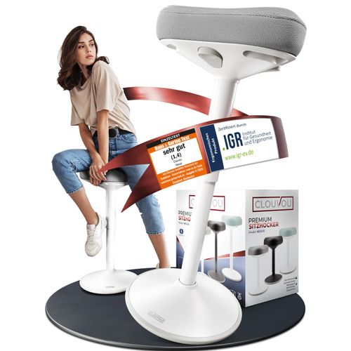 CLOUVOU Nexus ergonomische Bürohocker Grau - Stehhocker höhenverstellbar von 57cm bis 82cm - Ergonomischer Hocker Büro - Wackelhocker