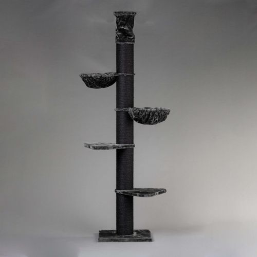 RHRQuality Kratzbaum für große Katzen – Maine Coon Tower Plus – 275 bis 295 cm hoch – mit extra dicken 20 cm Sisalstämmen – Blackline Dunkelgrau