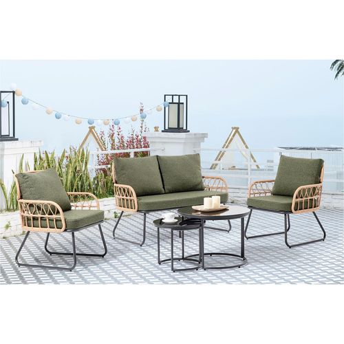 Happy Home Rattan-Gartenset 5 tlg. mit Sitzkissen HGS51-GRN Grün