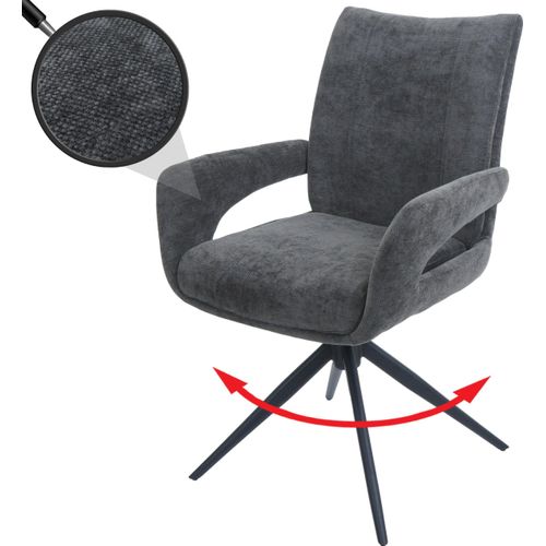 Esszimmerstuhl HWC-O78, Küchenstuhl Stuhl, drehbar Auto-Return, Stoff/Textil Chenille (310g/m²) dunkelgrau