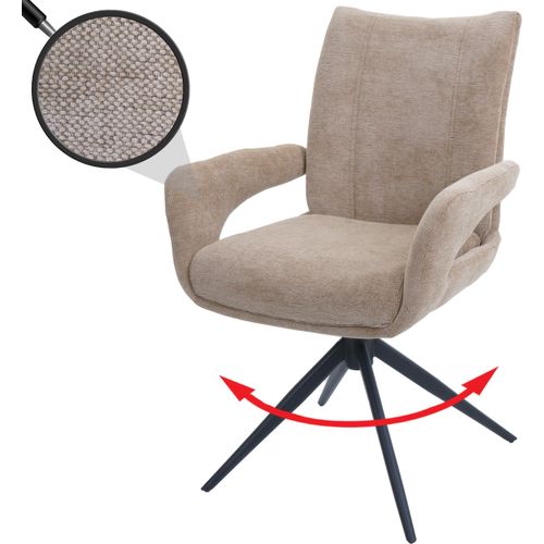 Esszimmerstuhl HWC-O78, Küchenstuhl Stuhl, drehbar Auto-Return, Stoff/Textil Chenille (310g/m²) hellbraun