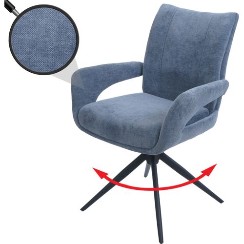 Esszimmerstuhl HWC-O78, Küchenstuhl Stuhl, drehbar Auto-Return, Stoff/Textil Chenille (310g/m²) graublau