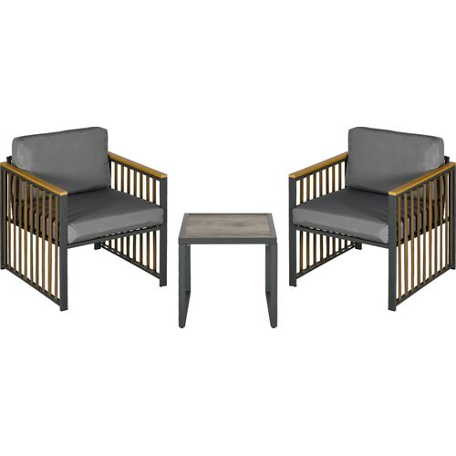 Gartenmöbel-Set 3-tlg. Bistro-Set mit Couchtisch & 2 Stühlen, Gartensitzgruppe mit Kissen, grau, ideal für Terrasse & Balkon