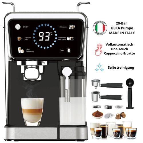 KB ELEMENTS Siebträgermaschine – Espressomaschine 3-in-1 für Espresso, Kaffeepads & Kapseln, mit automatischer Cappuccino- & Latte-Funktion, 20 Bar