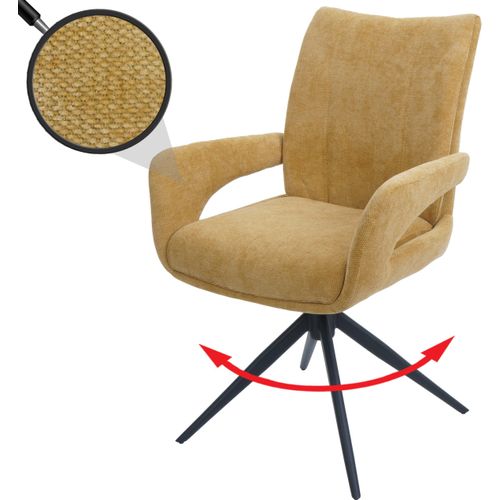 Esszimmerstuhl MCW-O78, Küchenstuhl Stuhl, drehbar Auto-Return, Stoff/Textil Chenille (310g/m²) senfgelb