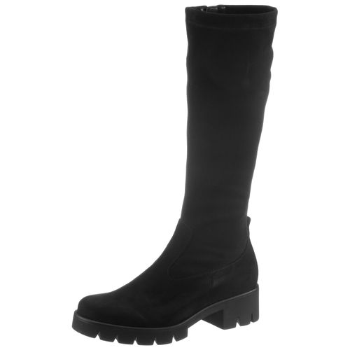 Stiefel GABOR, Damen, Gr. 37, XS-Schaft, schwarz, Textil, Veloursleder, klassisch, Schuhe, Blockabsatz, Plateau, Langschaftstiefel, mit XS-Stretch-Schaft