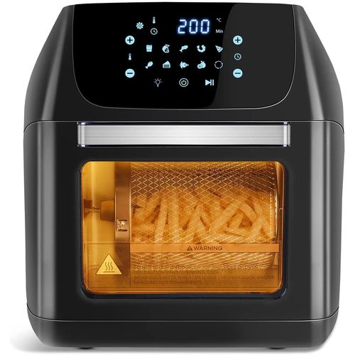 12 Liter Heißluftfritteuse, 9 in 1 Friteuse Heissluft Fritteusen Air Fryer mit Sichtfenster, LED-Touchscreen, Drehgrill, 1500 W ölfreie Friteusen, Dörrautomat, Schwarz