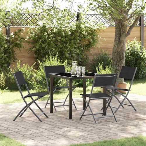 Garten Essgruppe Falten 5 pcs Schwarz Textilene und Stahl