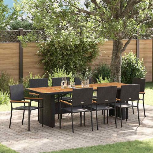 Garten Essgruppe 9 pcs Schwarz 8-Sitzer Poly-Rattan