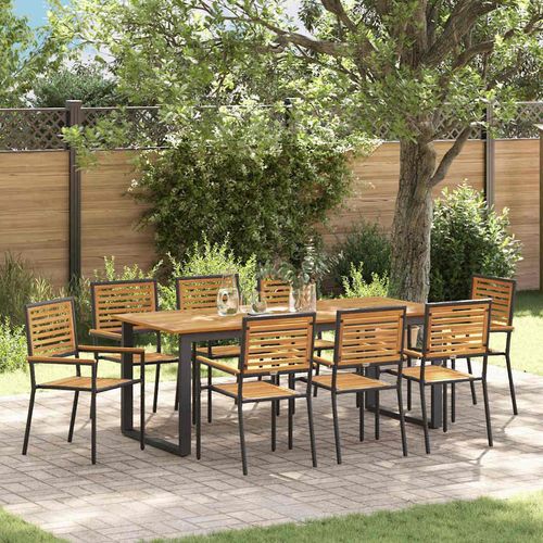 Garten Essgruppe 9 pcs Schwarz 200 x 90 x 75 cm Metall und Holz