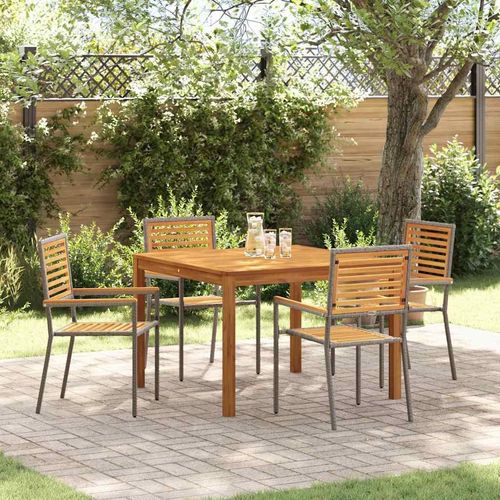 Garten Essgruppe 5 pcs Grau 110 x 110 x 75 cm Rattan und Holz