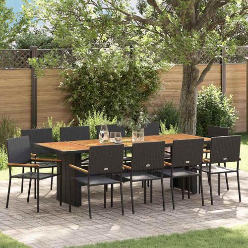 Garten Essgruppe 11 pcs Schwarz 10-Sitzer Poly-Rattan