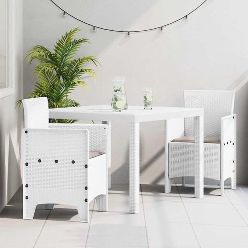 Garten Essgruppe 3 pcs Weiß Polt Rattan